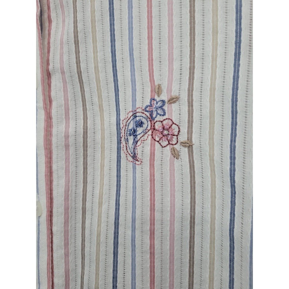Alfred Dunner Womens Striped Floral Embroidered Button Down Shirt Size 14 - Picture 4 of 7